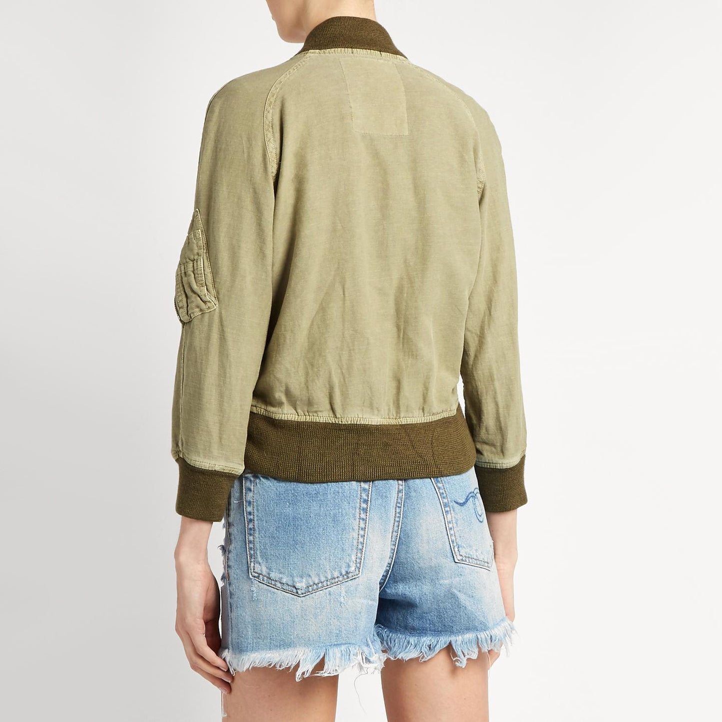 R13 Shrunken Bomber Jacket in Army Green, size Medium (fits size small)