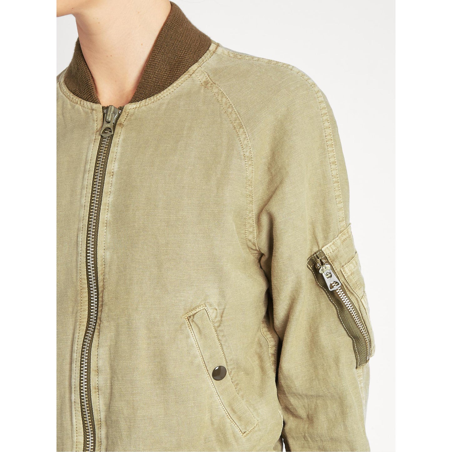 R13 Shrunken Bomber Jacket in Army Green, size Medium (fits size small)