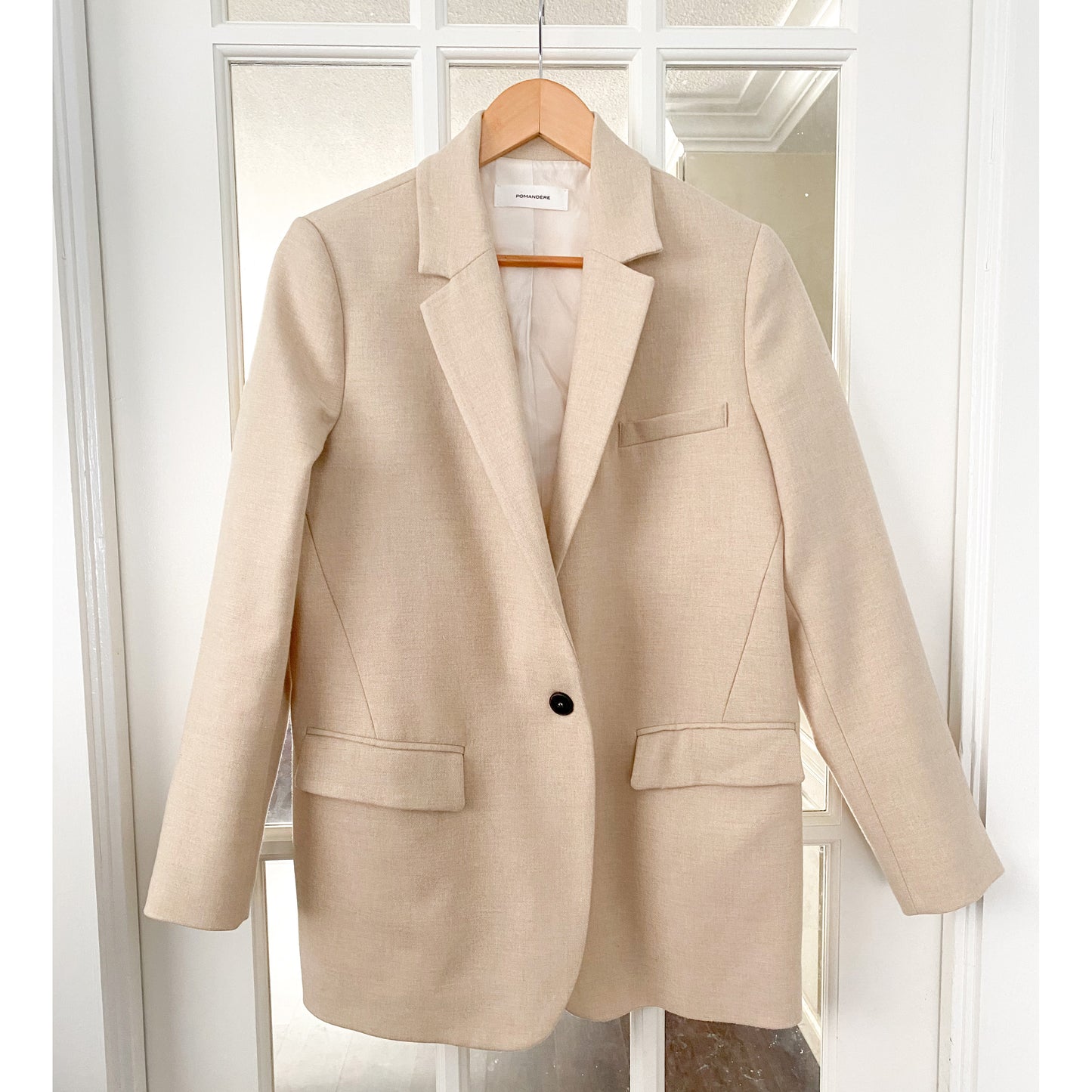 Pomandere Single Breasted Wool Blend Blazer in Cream/Beige, size 38 (fits XS)