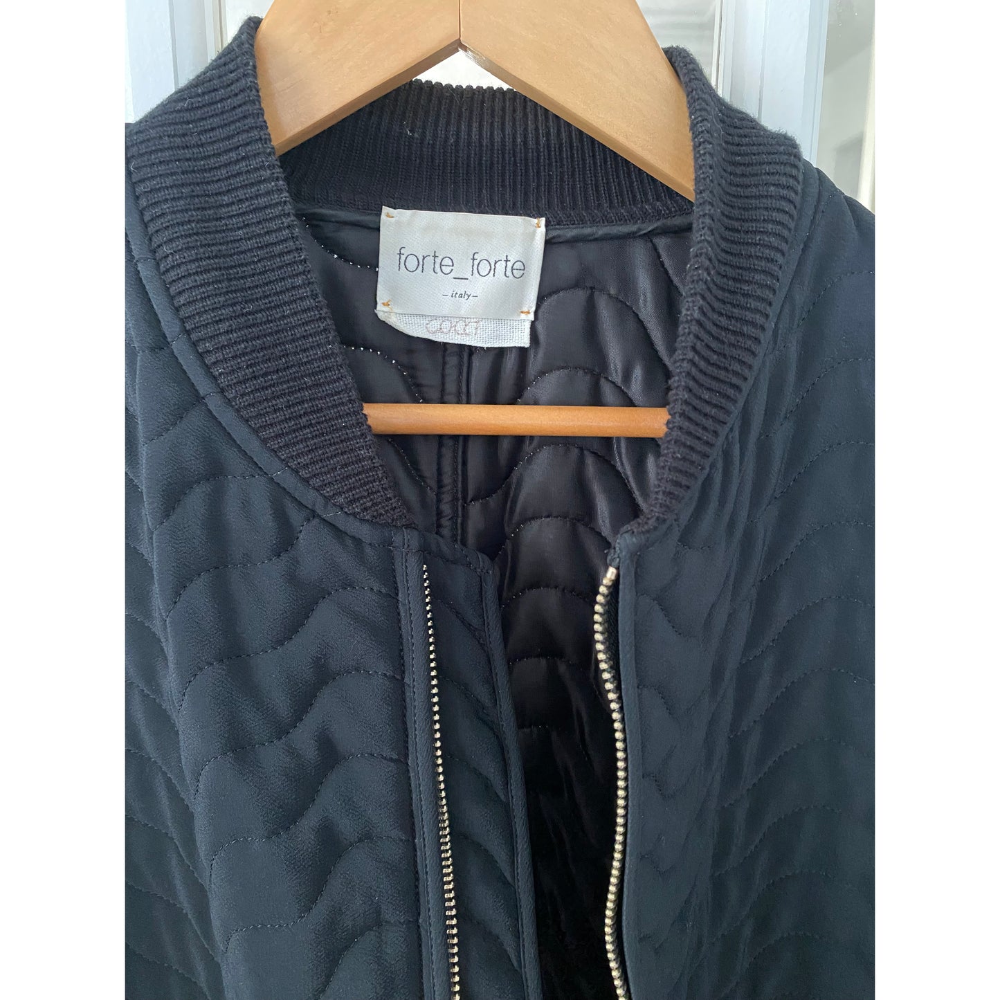 Forte_Forte Black Crepe De Chine Quilted Jacket, size "0" (fits XS/S)