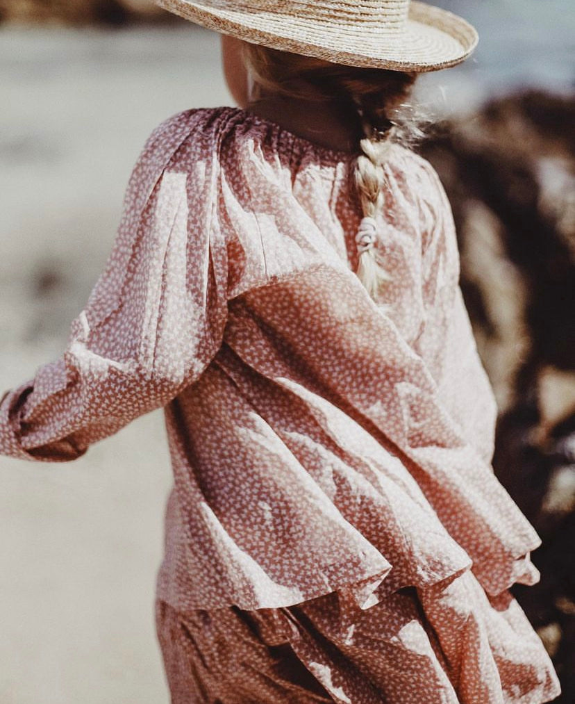 ** ENFANTS ** Blouse en coton imprimé oiseaux roses Printebebe, taille 6 ans