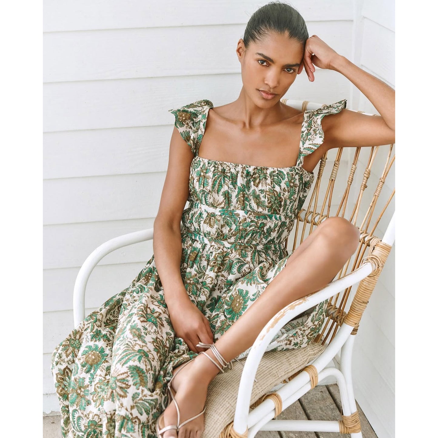 Wiggy Kit "Carmen" Linen Dress in "Green Jungle Print", size Large