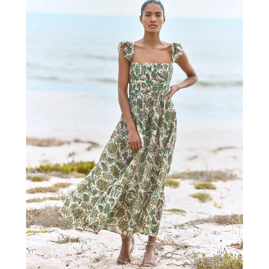 Wiggy Kit "Carmen" Linen Dress in "Green Jungle Print", size Large