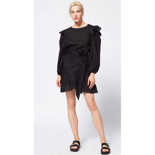 Isabel Marant Etoile "Telicia" Black Linen Wrap Dress, size 38 (fits like a size 4)