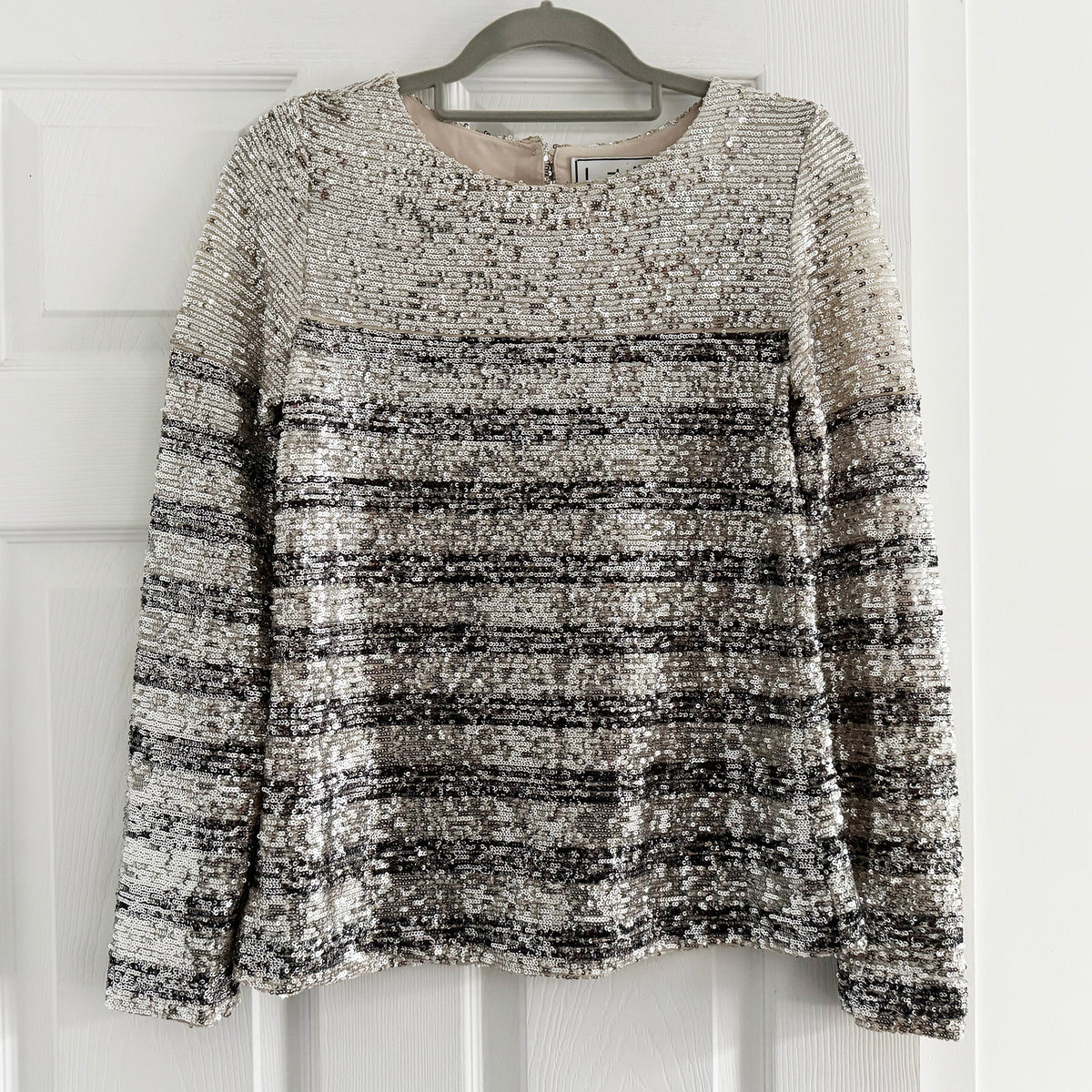 IN THE MOOD FOR LOVE "Carita" Striped Sequin Top in Silver, size XS