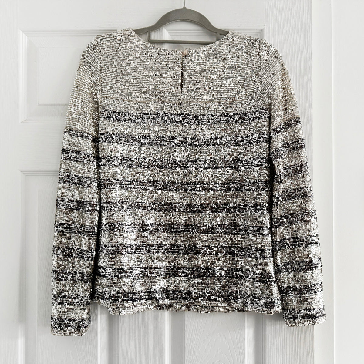 IN THE MOOD FOR LOVE "Carita" Striped Sequin Top in Silver, size XS