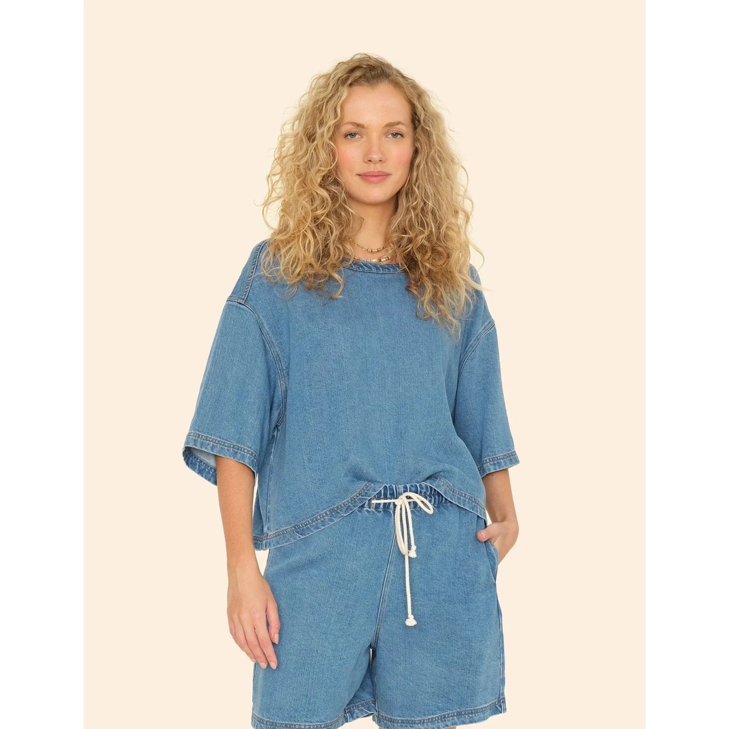 Xirena "Austin" Denim Top in Blue, size Medium