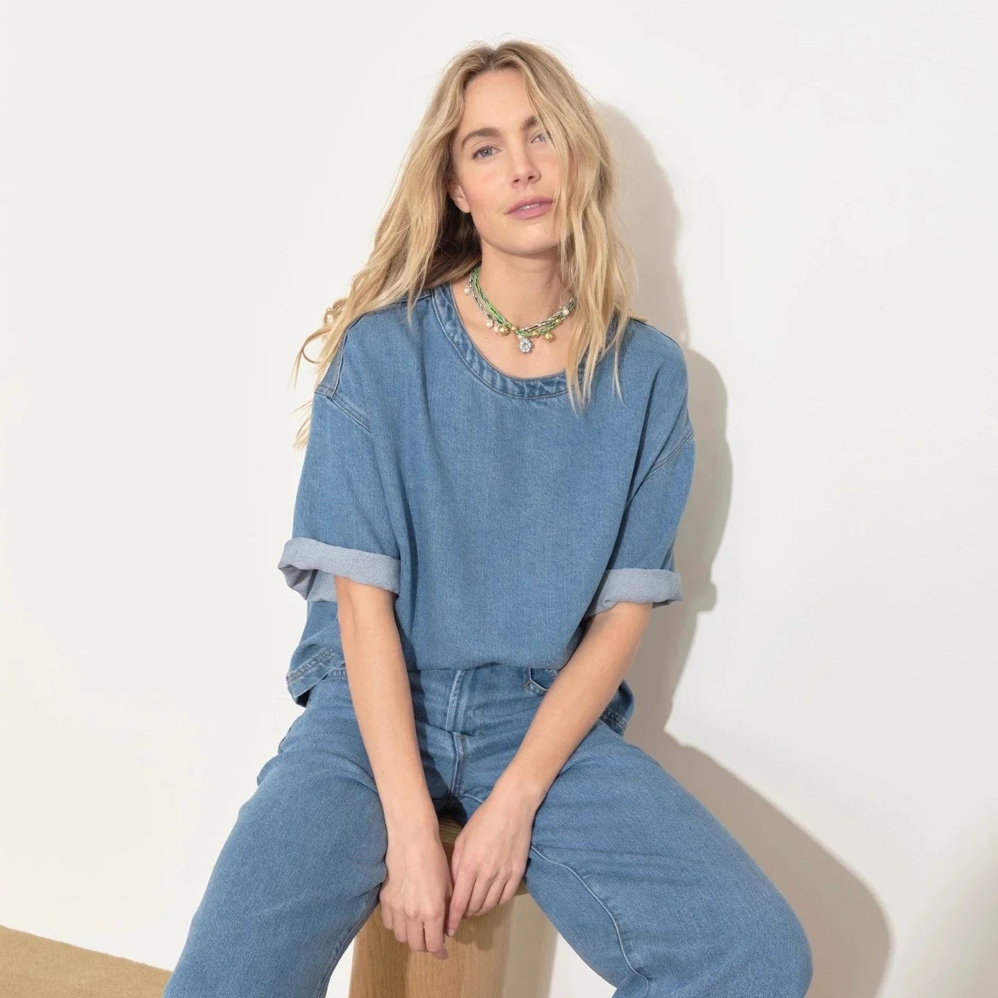 Xirena "Austin" Denim Top in Blue, size Medium