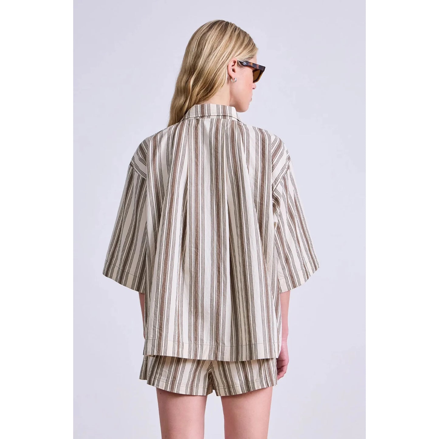 Apiece Apart Striped Shirt and Shorts Set, size Small