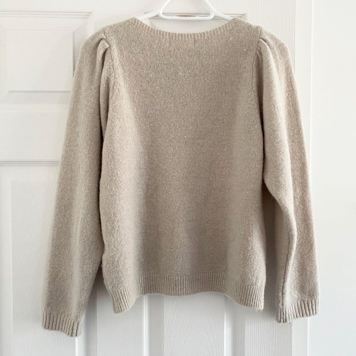 Indi & Cold Puffed Sleeve Sweater in Beige, size XS