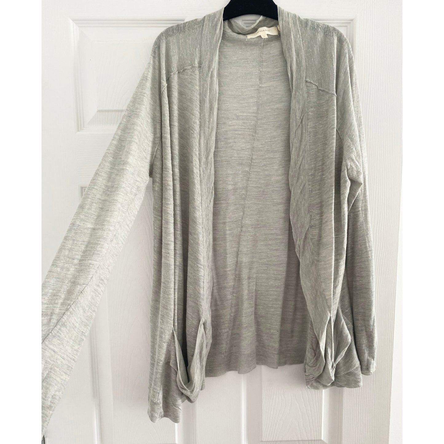 Cardigan INHABIT en soie/lin gris clair, taille large