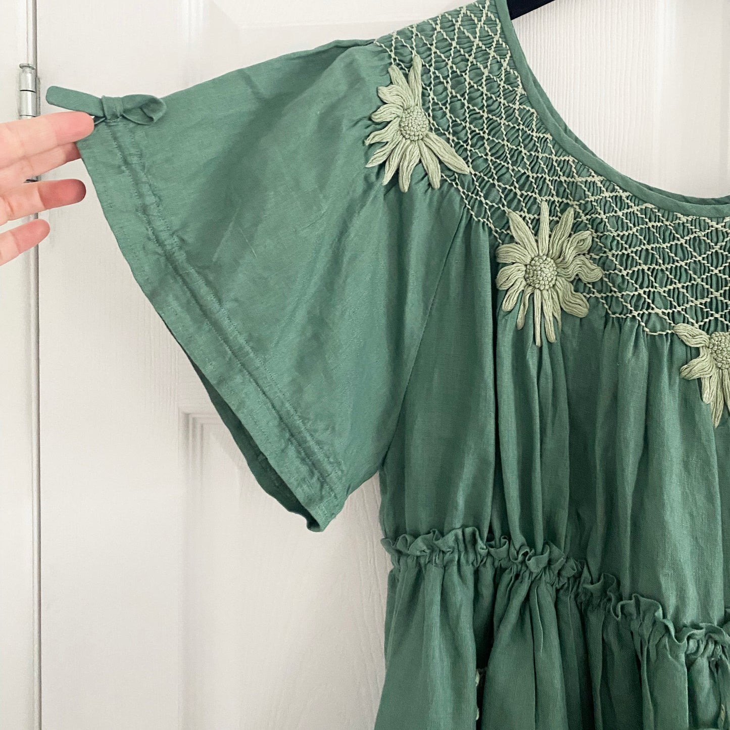 Innika Choo Green Mini Smock Embroidered Dress, One size only (good for S-M)