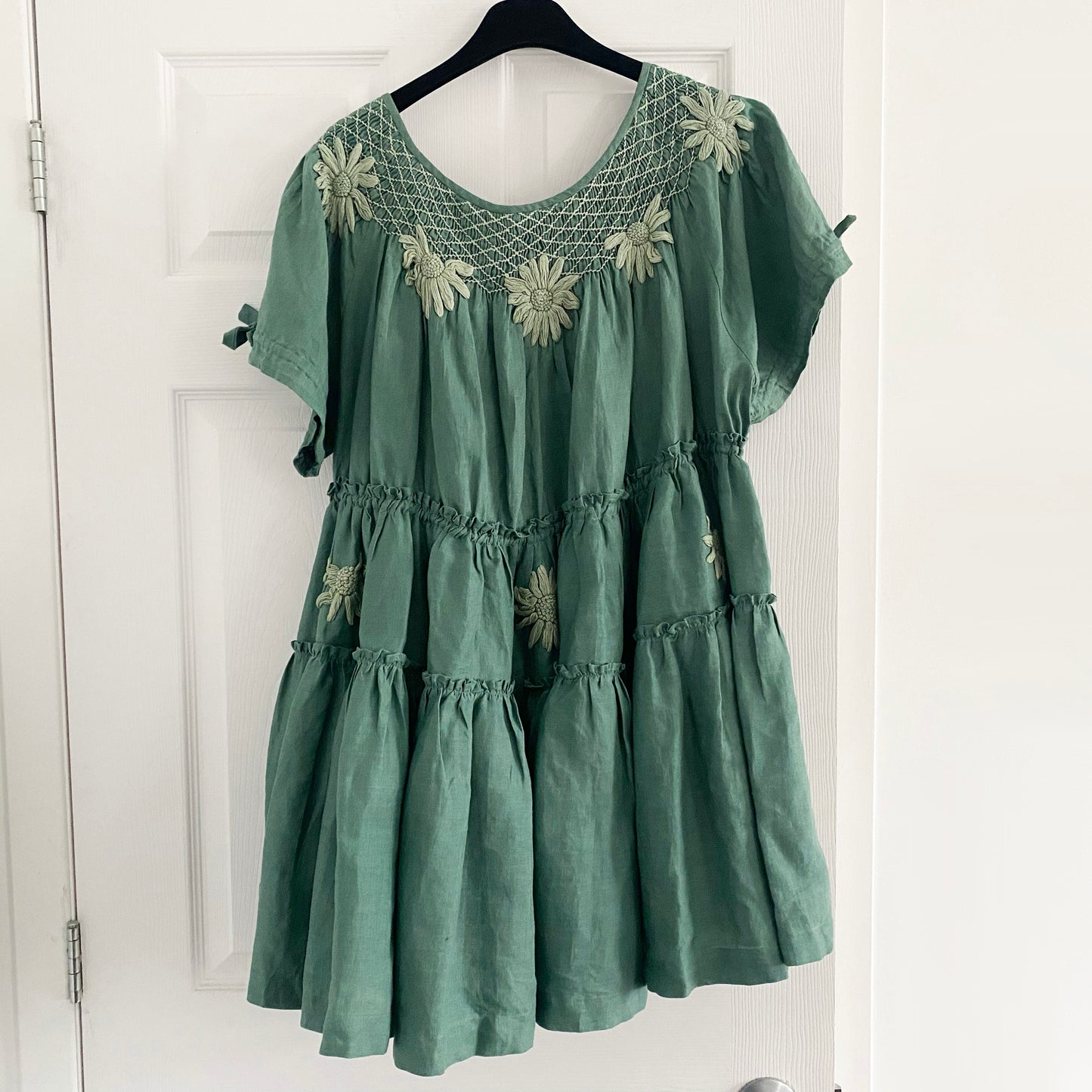 Innika Choo Green Mini Smock Embroidered Dress, One size only (good for S-M)