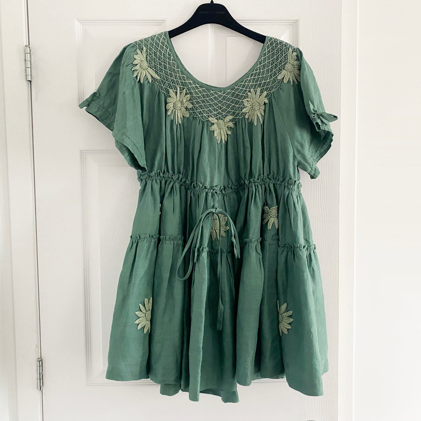 Innika Choo Green Mini Smock Embroidered Dress, One size only (good for S-M)