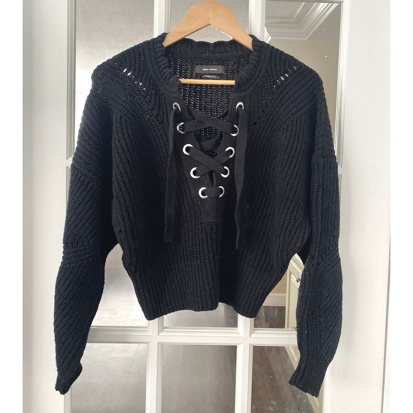 Isabel Marant "Laley" Lace up Front Sweater in Black, size 36 (fits like an XS/S)