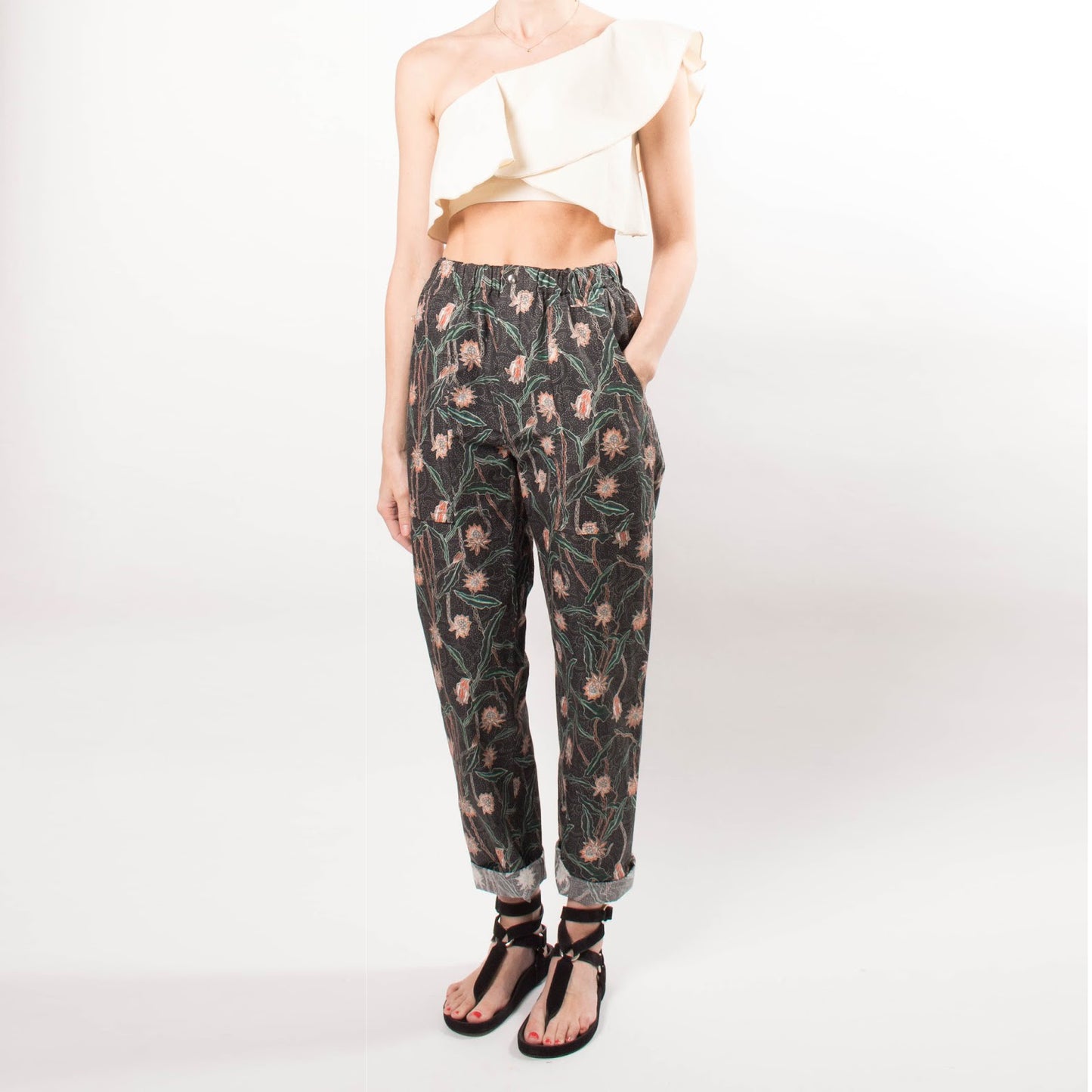 Isabel Marant Floral Printed Cotton Pants in Green, size 40 (like a 6/8)