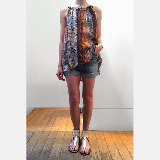 Isabel Marant Orange Printed Silk Patchwork Top, size 36