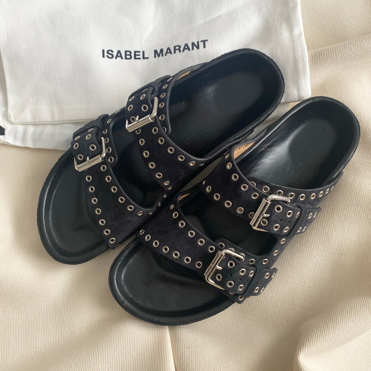 Claquettes Isabel Marant Lennyo en noir délavé, taille 35