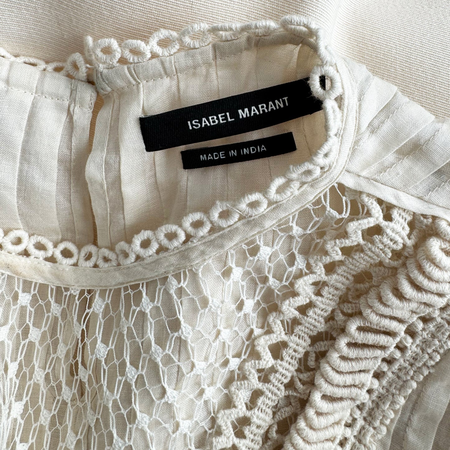 Isabel Marant "Roya" Ramie and Lace Blouse in Ecru, size 34 (fits 2 ish)