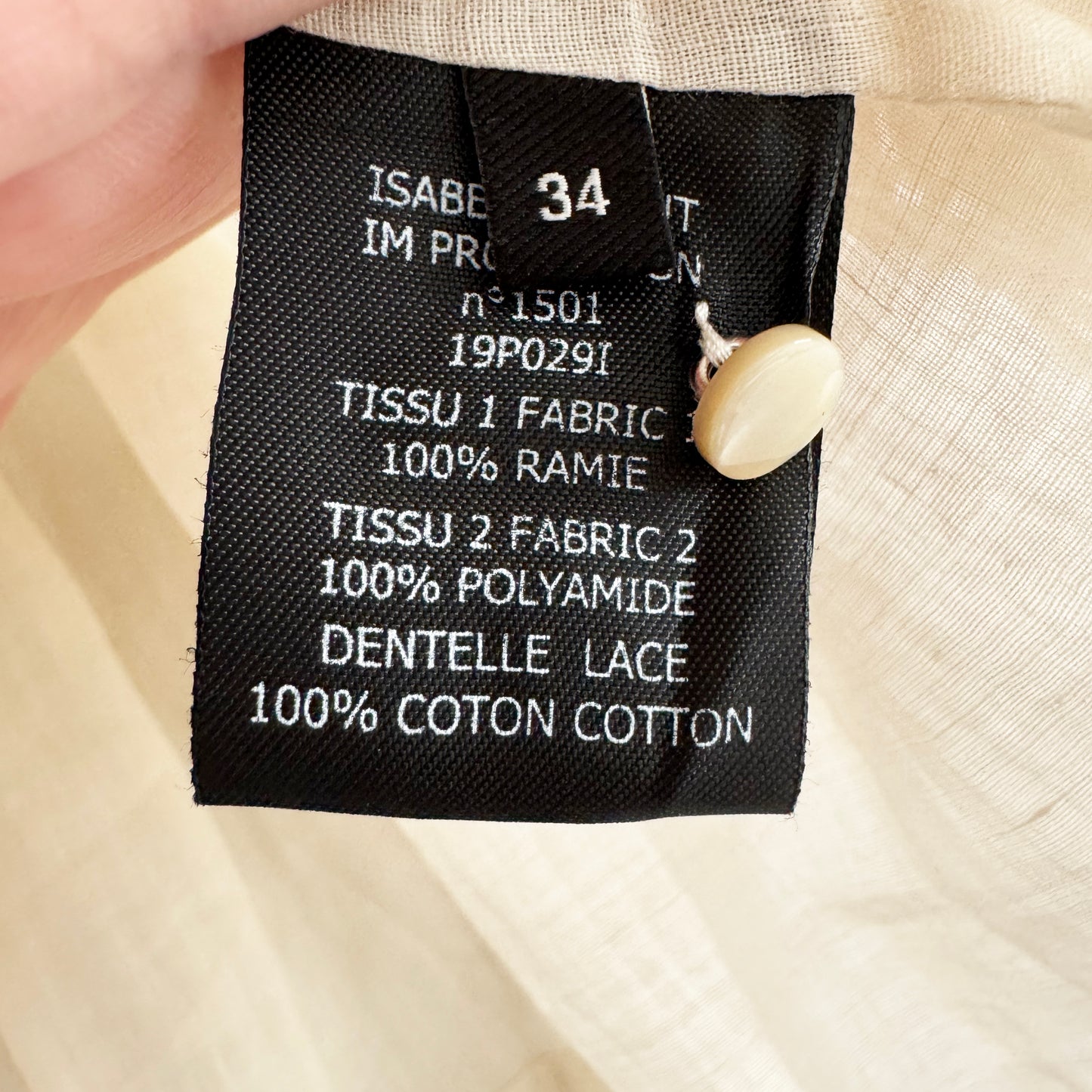 Isabel Marant "Roya" Ramie and Lace Blouse in Ecru, size 34 (fits 2 ish)