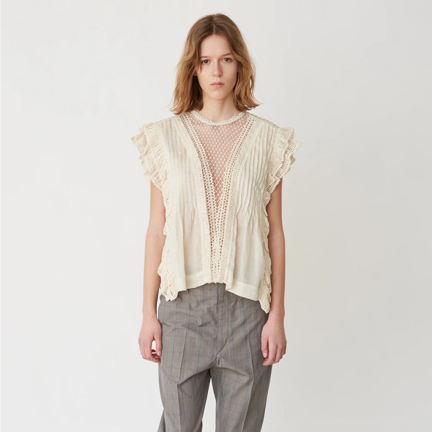 Isabel Marant "Roya" Ramie and Lace Blouse in Ecru, size 34 (fits 2 ish)