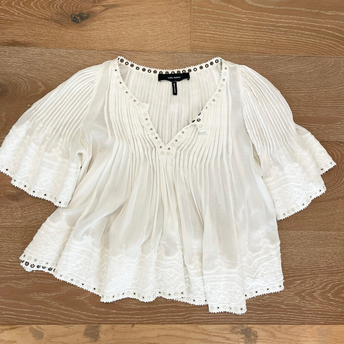 Isabel Marant "Alexia" Embroidered Top in White, size 38 (size small)