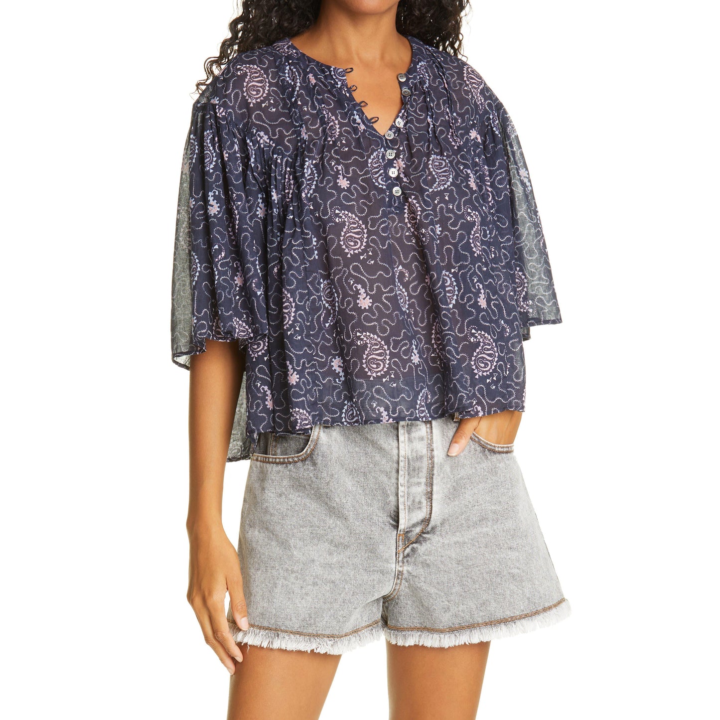 Isabel Marant Etoile "Algari" Printed Cotton Blouse in Purple, size 36 (size small)