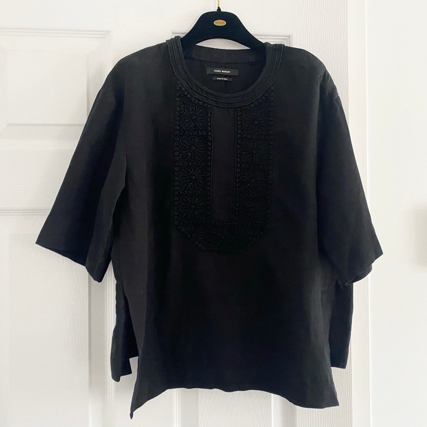 Haut en lin noir brodé Isabel Marant, taille 36