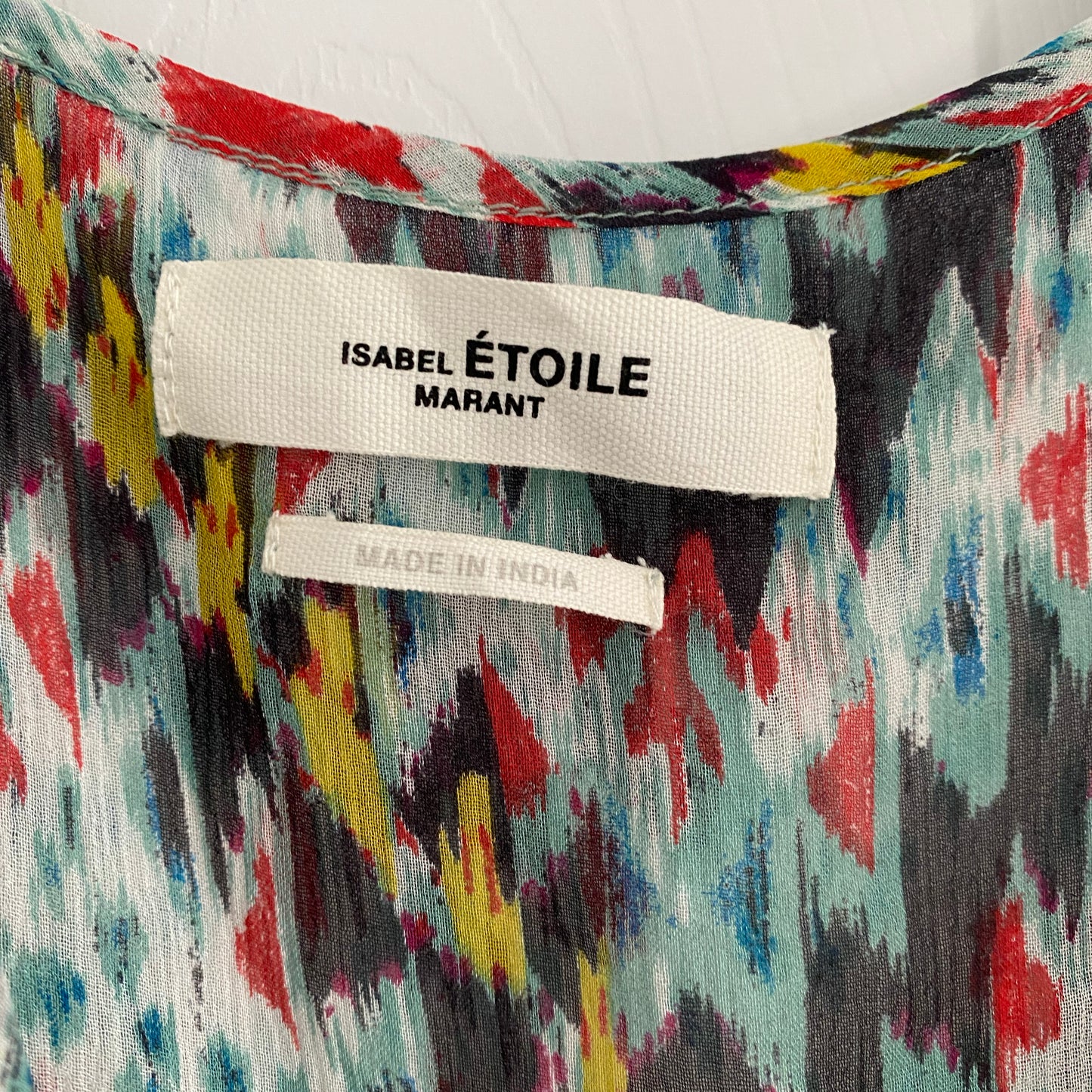 Isabel Marant Etoile Turqouise Ikta Print Silk Chemisier à manches longues, taille 44