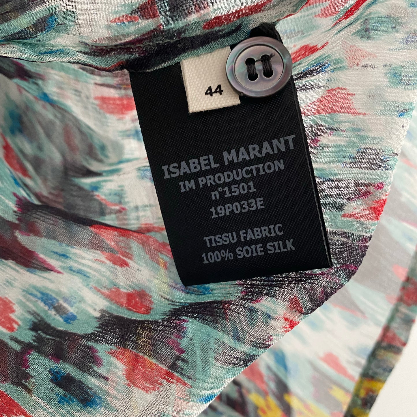 Isabel Marant Etoile Turqouise Ikta Print Silk Chemisier à manches longues, taille 44