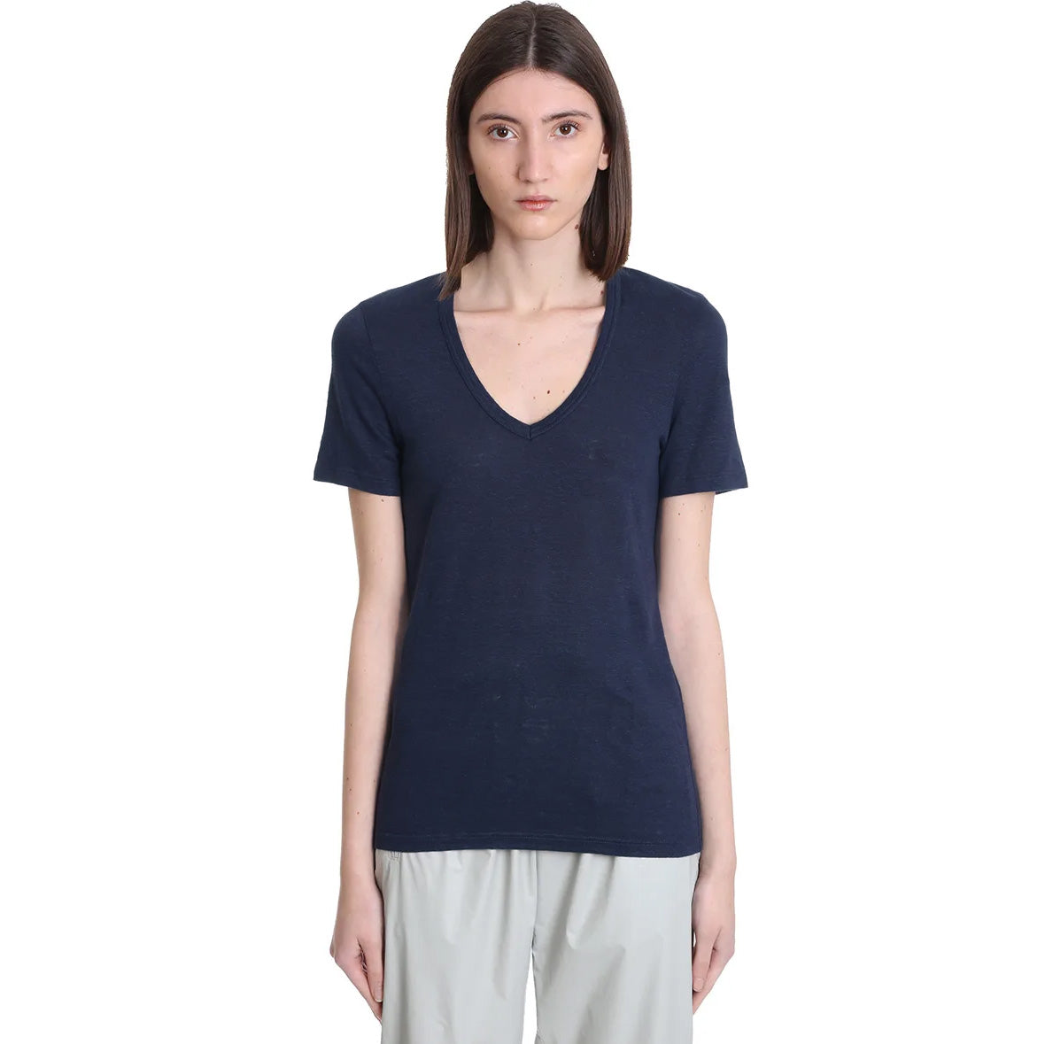 Isabel Marant Etoile "Kranger" V-Neck Linen Tee in Navy, size XS