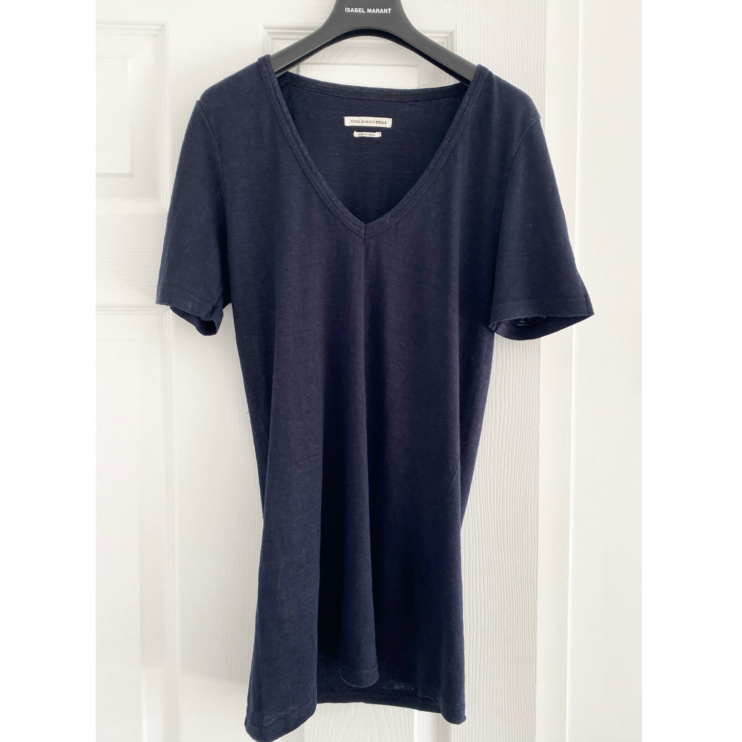 Isabel Marant Etoile "Kranger" V-Neck Linen Tee in Navy, size XS