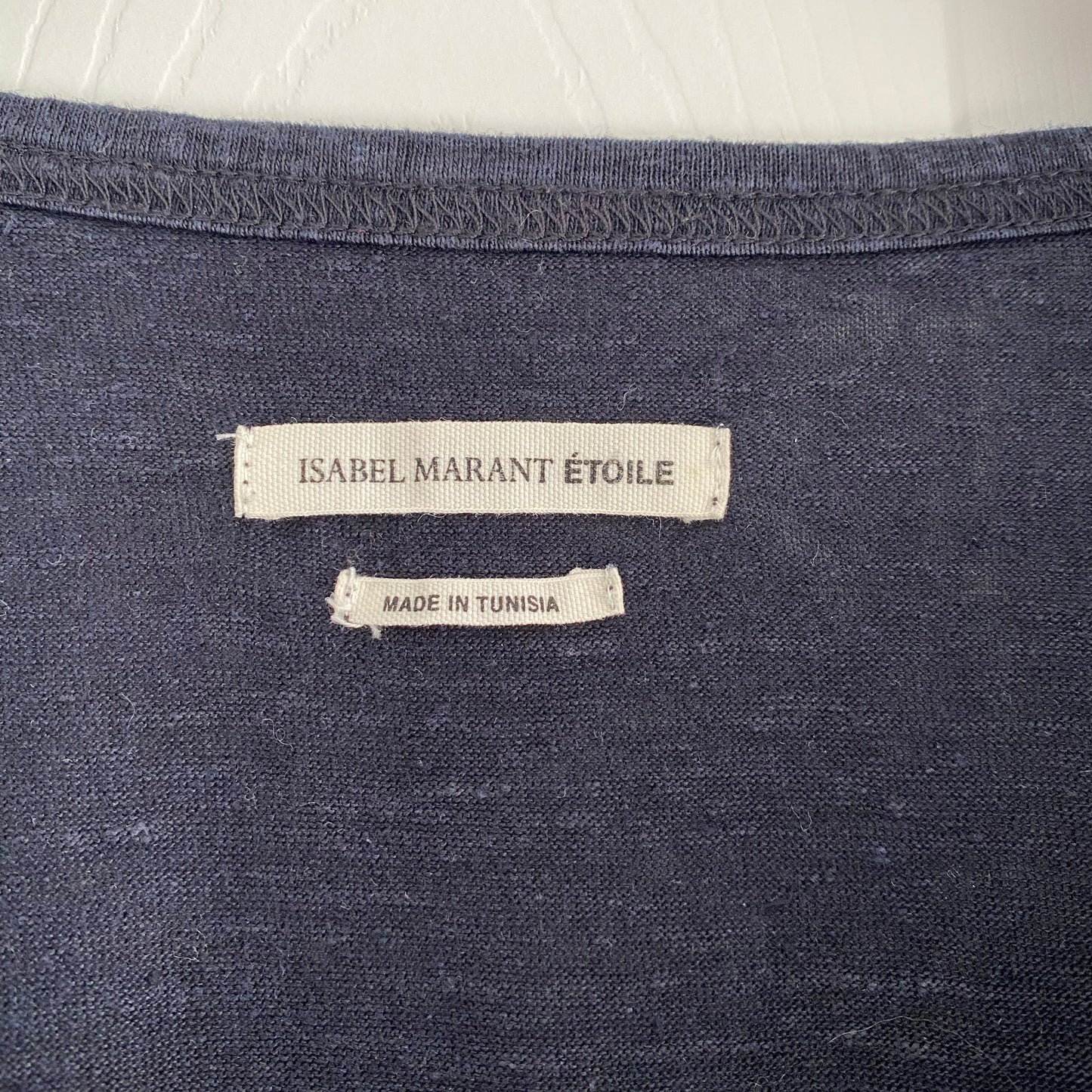 Isabel Marant Etoile "Kranger" V-Neck Linen Tee in Navy, size XS