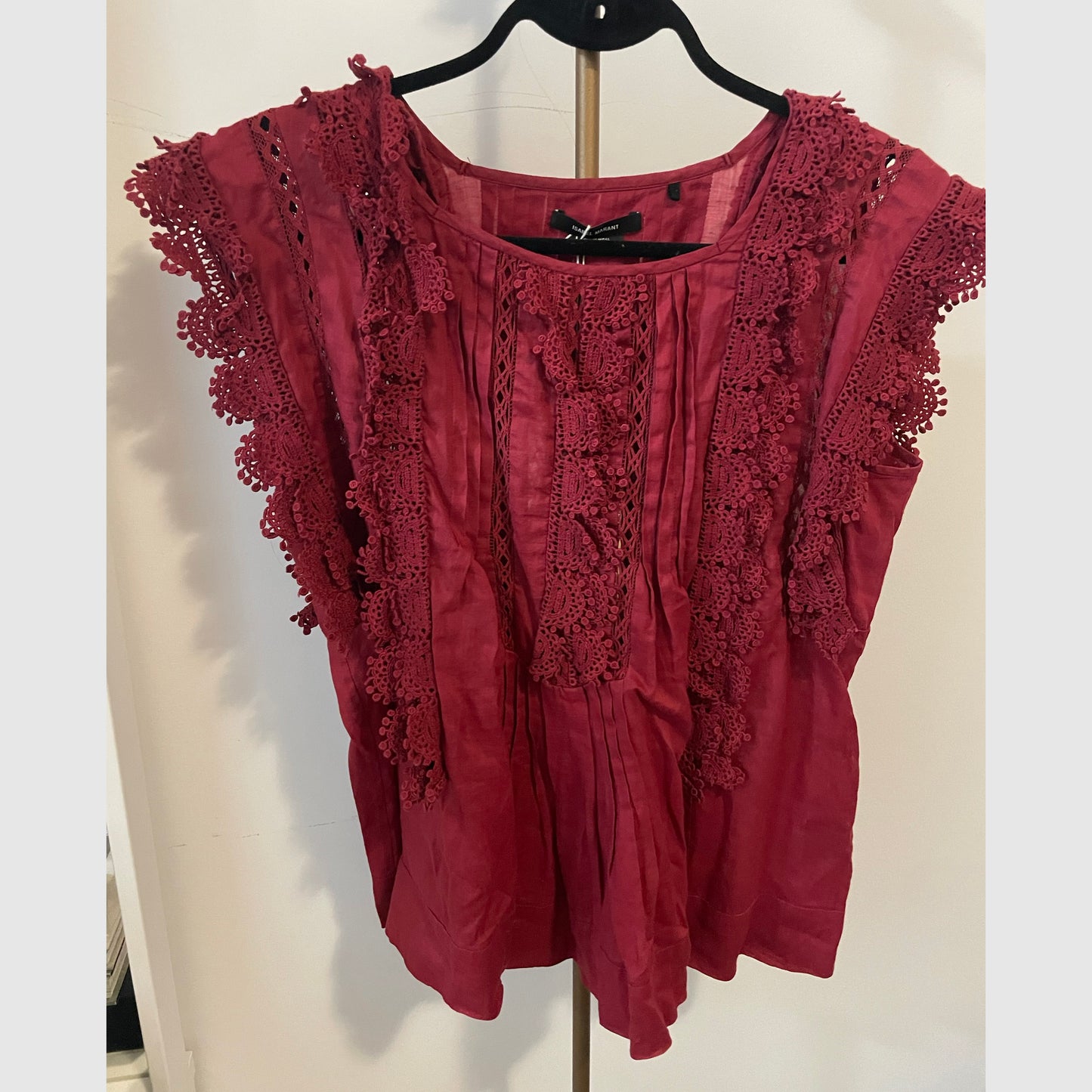 Blouse en lin rouge Isabel Marant avec bordure en crochet, taille 40