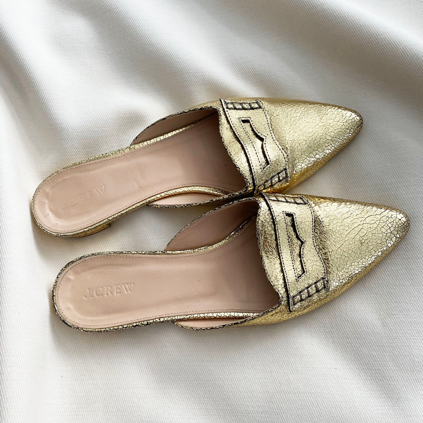 J Crew Gold Mules, size 9.5