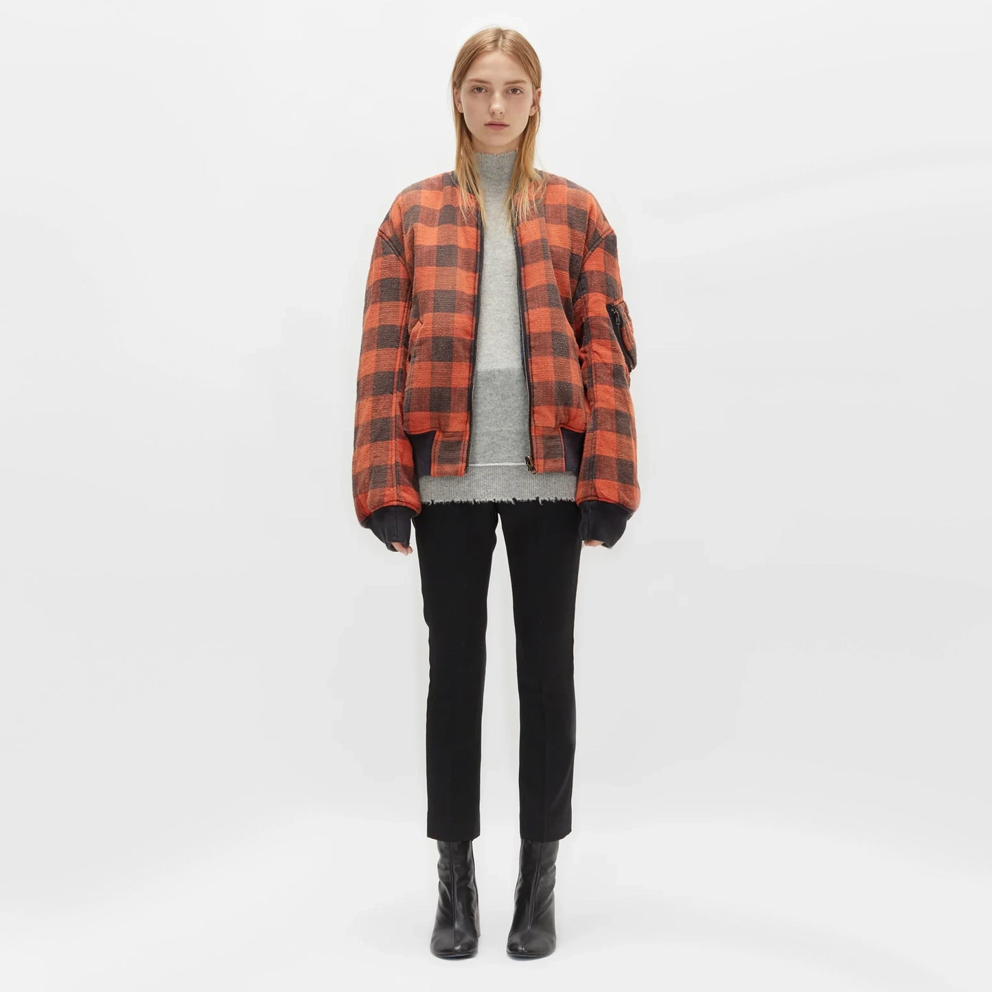 R13 Reversible Plaid Bomber Jacket, size Large