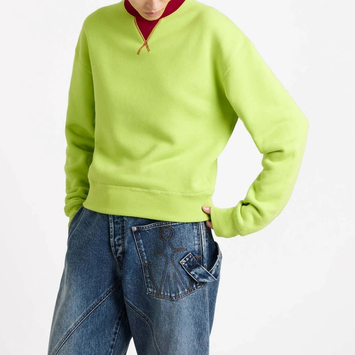 J.W. Anderson Contrast Collar Sweatshirt in Lime/Red, size XS