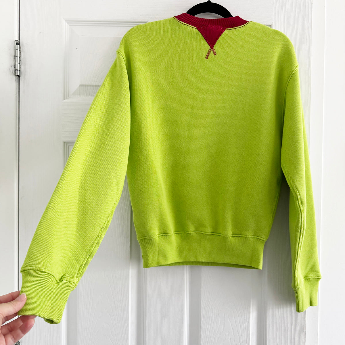 J.W. Anderson Contrast Collar Sweatshirt in Lime/Red, size XS