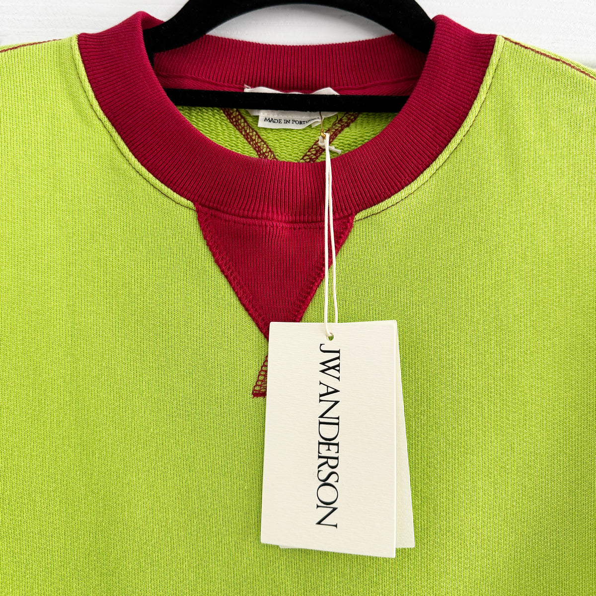J.W. Anderson Contrast Collar Sweatshirt in Lime/Red, size XS