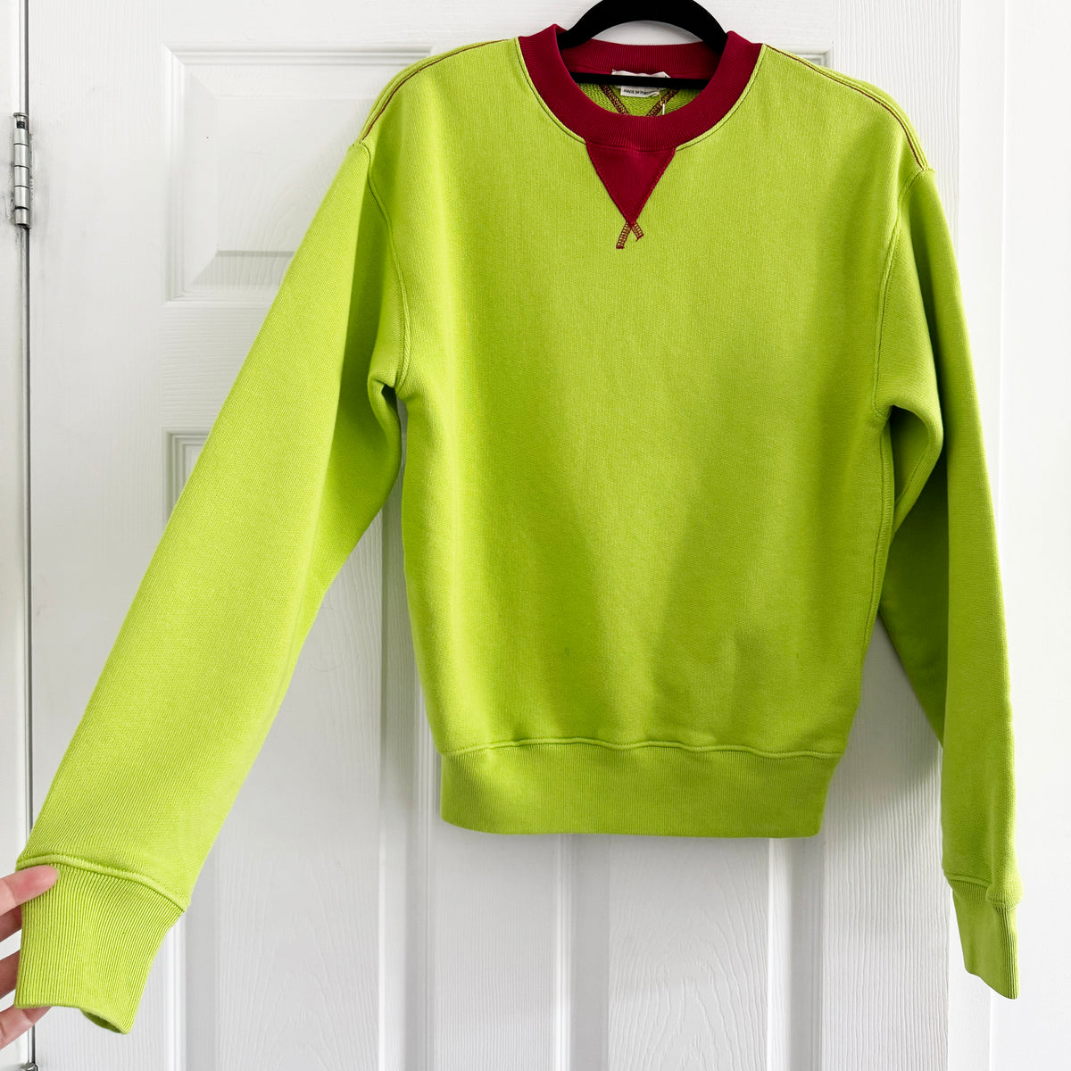 J.W. Anderson Contrast Collar Sweatshirt in Lime/Red, size XS