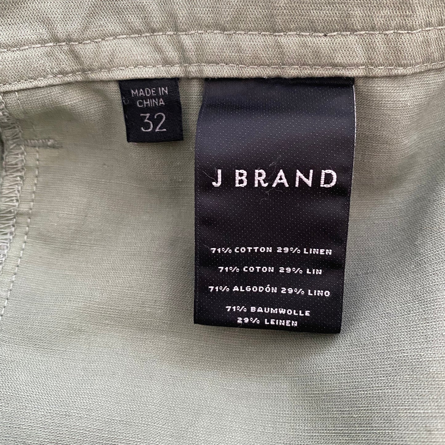 J Brand "Athena" Cotton/Linen Cargo Pant in Green, size 32