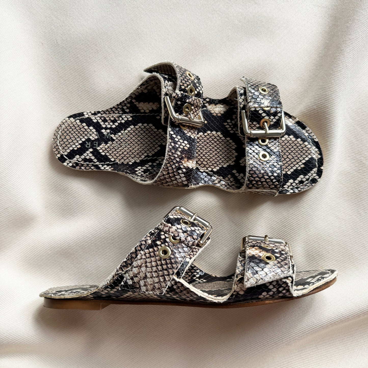 Jamie Haller Double Strap Sandals in Snakeskin, size 39 (fits 8.5)
