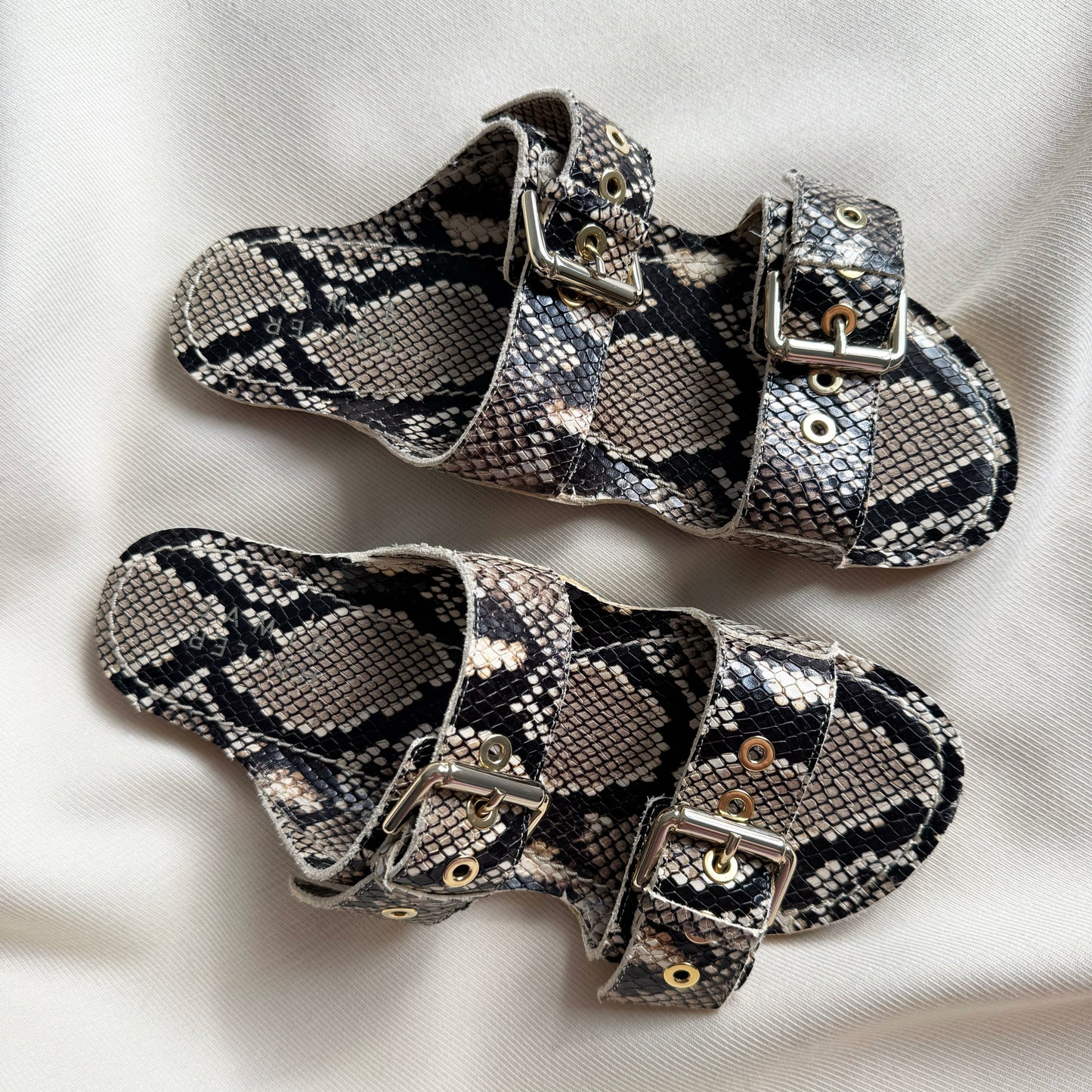 Jamie Haller Double Strap Sandals in Snakeskin, size 39 (fits 8.5)