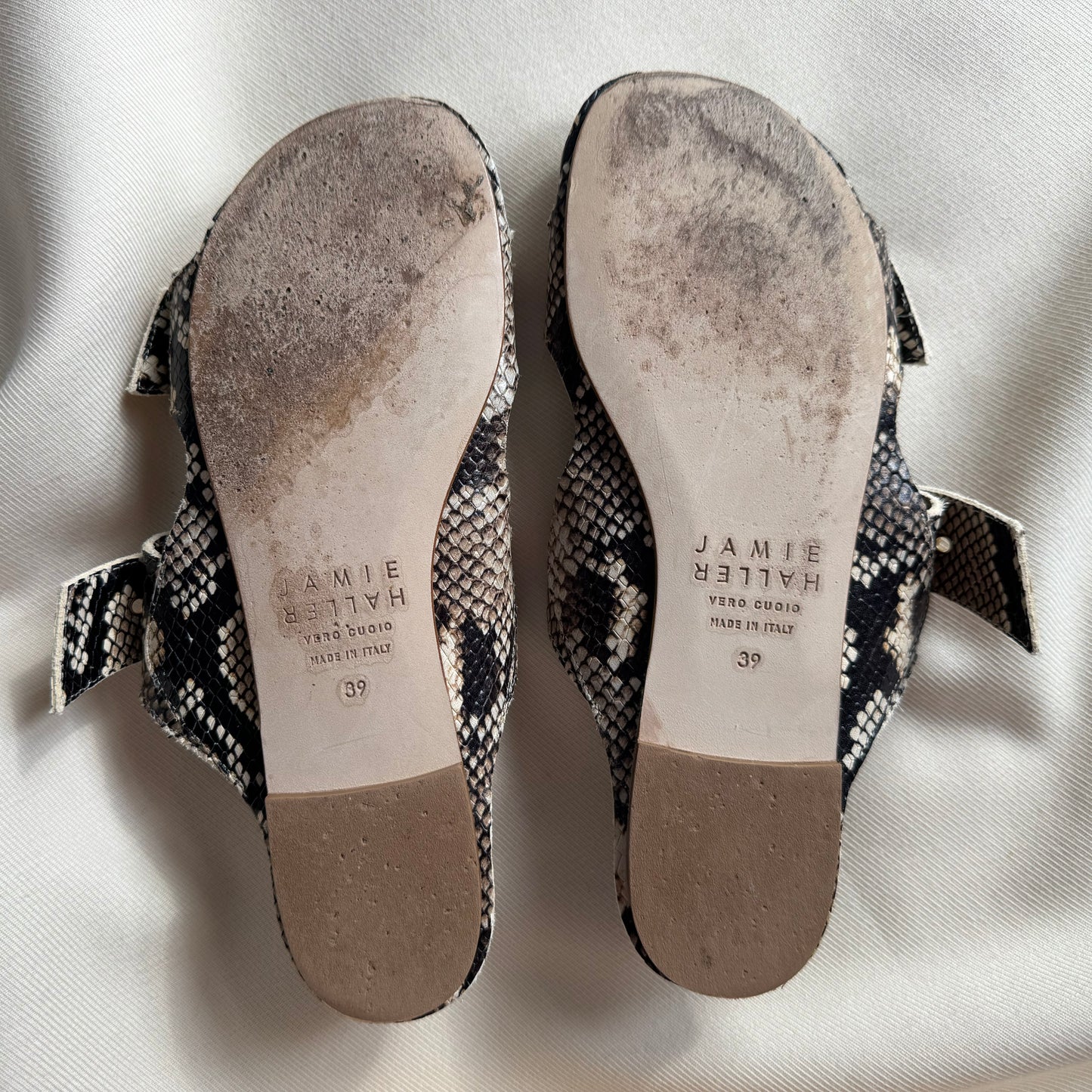 Jamie Haller Double Strap Sandals in Snakeskin, size 39 (fits 8.5)