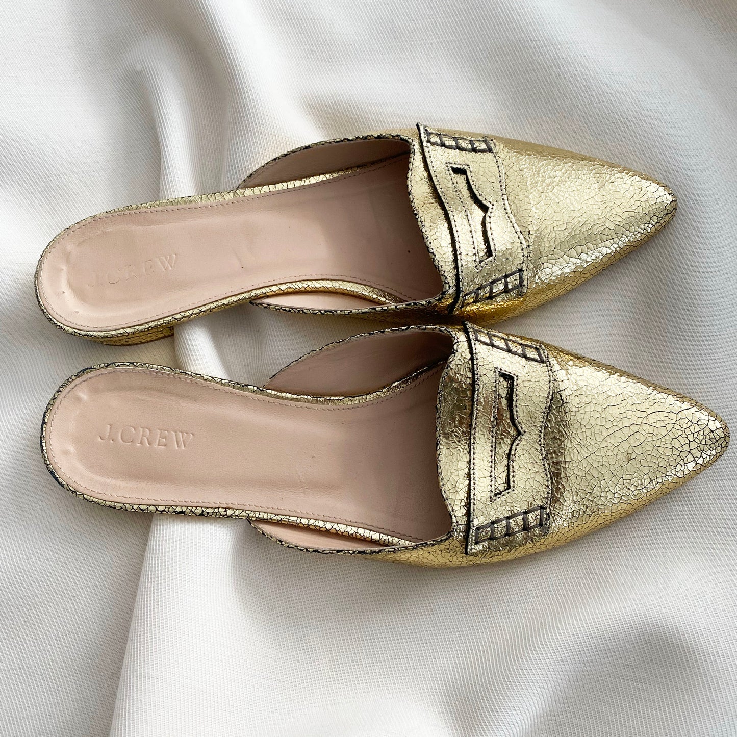 J Crew Gold Mules, size 9.5