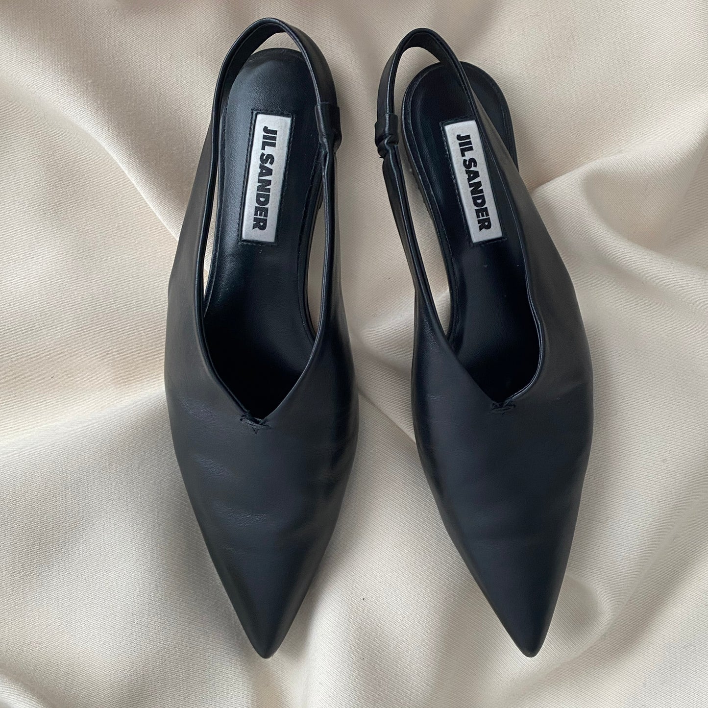 Jil Sander Pointed Toe Flat Slingbacks in Black, size 36