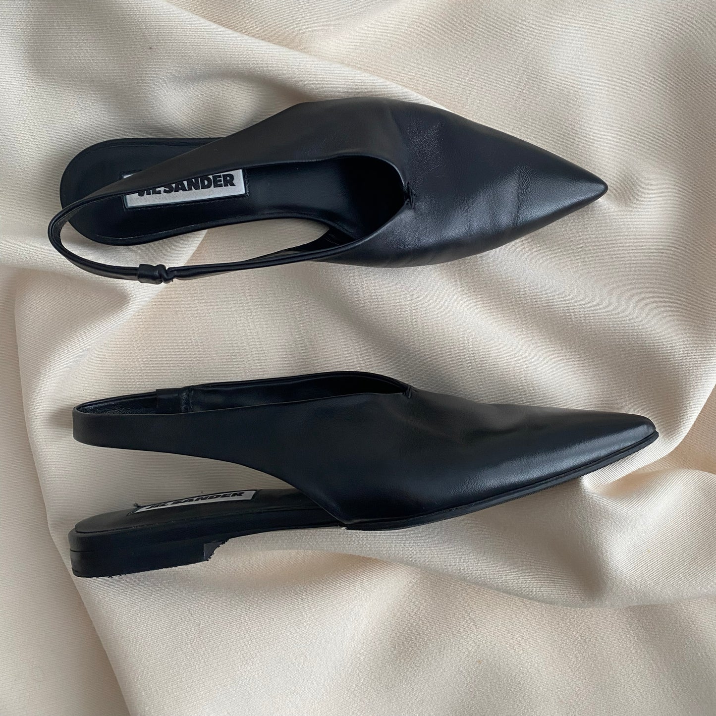 Jil Sander Pointed Toe Flat Slingbacks in Black, size 36