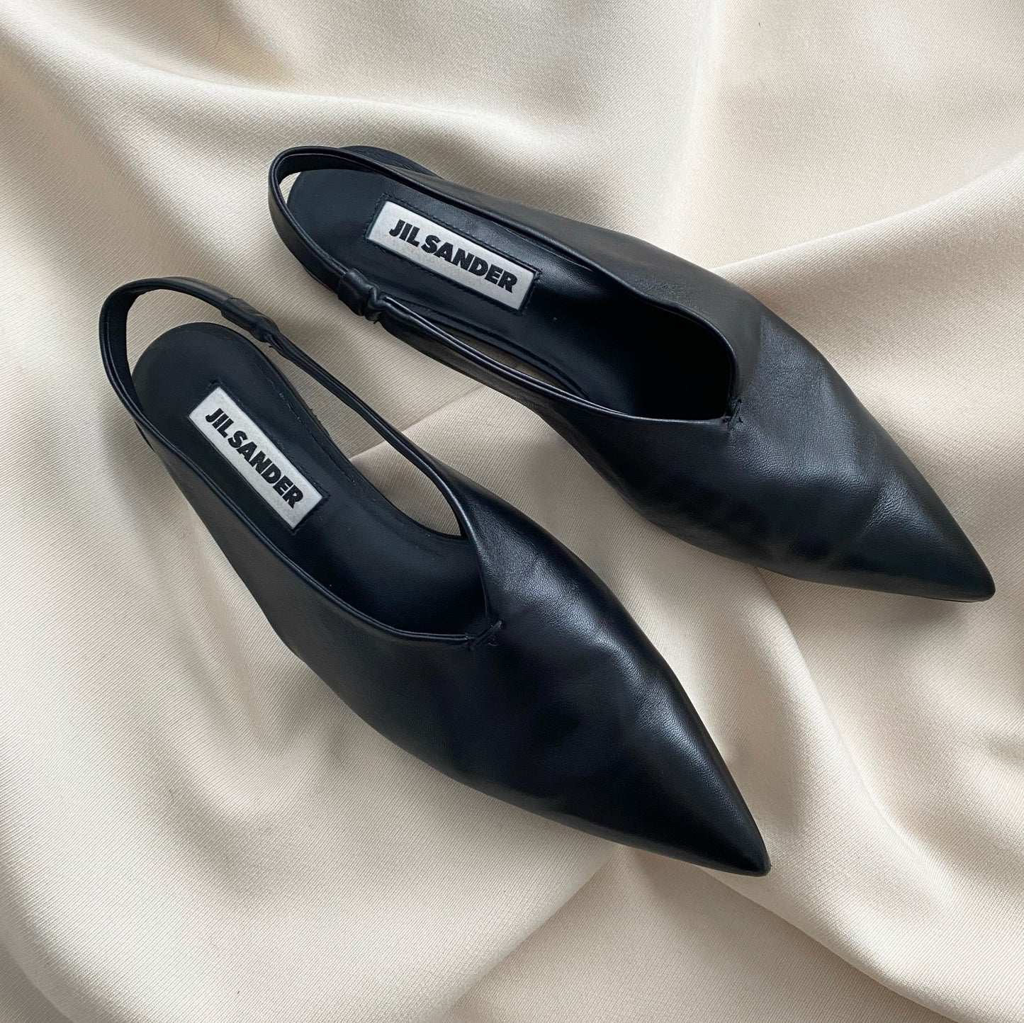 Jil Sander Pointed Toe Flat Slingbacks in Black, size 36