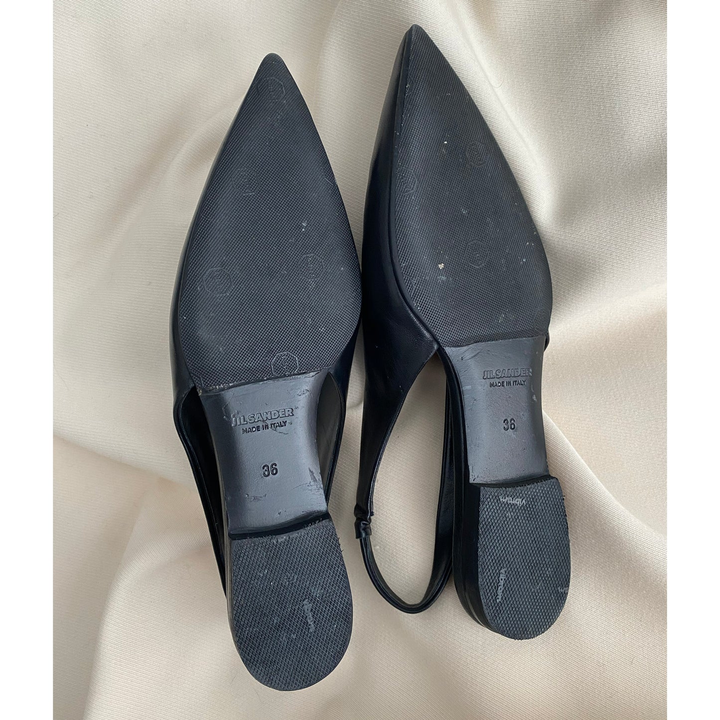 Jil Sander Pointed Toe Flat Slingbacks in Black, size 36