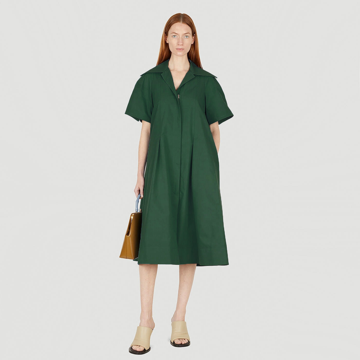 Jil Sander Pleated Poplin Dress in Green, size 38 (fits size 10 ish)
